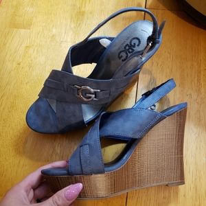 Blue wedge heels